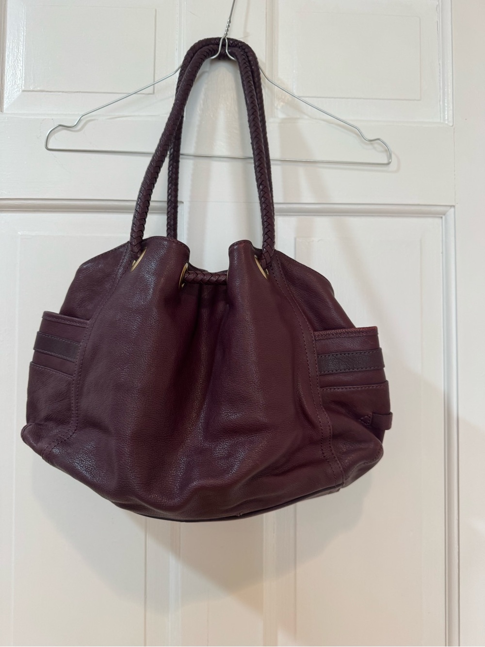 Cole Haan Burgundy Braided-Handle Shoulder Tote